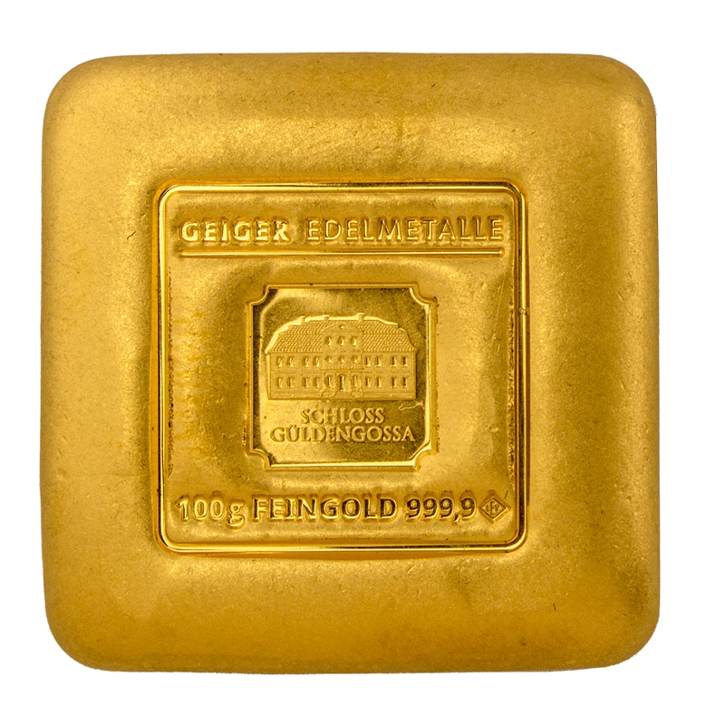 Gold Bar Geiger original 100 g  - cast .9999 - Storage in a precious metal depot