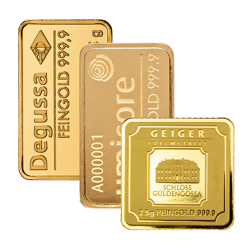 Gold Bar - 2,5 g fine gold .9999 - various brands