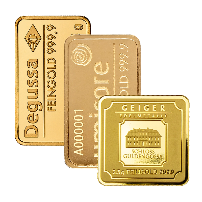 Goldbarren - 2,5 g .9999 - verschiedene Hersteller