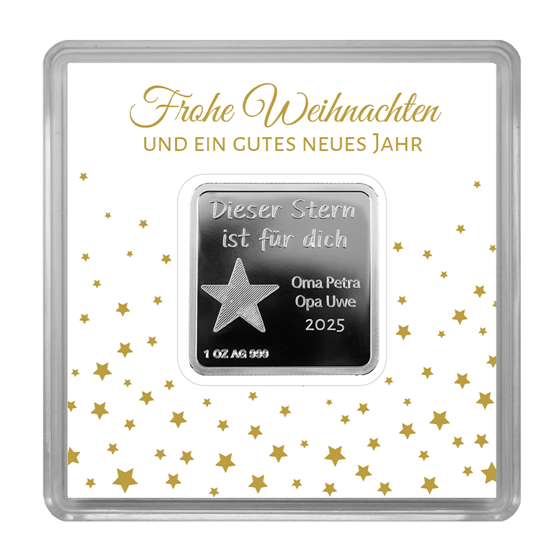 Engraved bar square - 1 oz silver .999 for individualization - with certificate