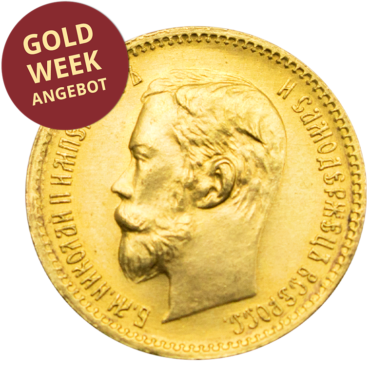 Nikolaus II - Russland 5 Rubel 3,87 g Goldmünze