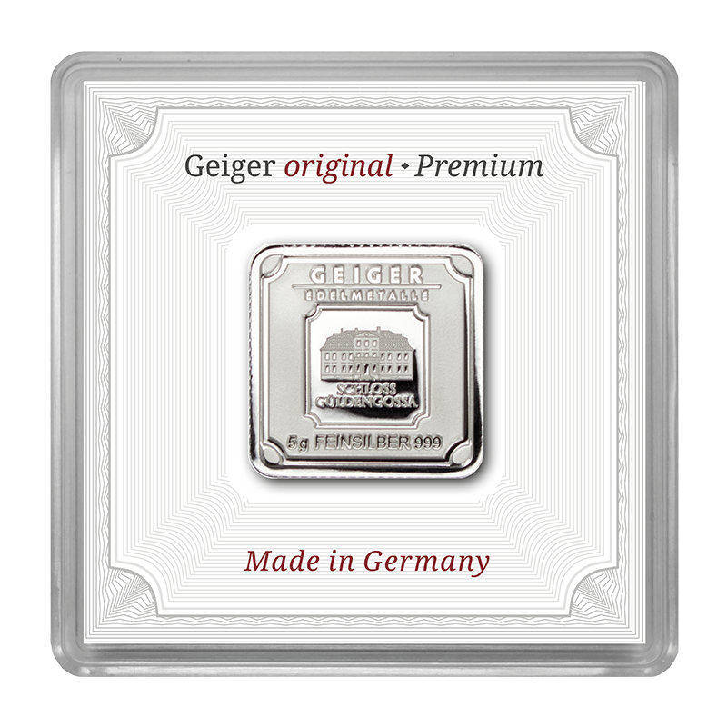 Silver Bar Geiger original - 5 g .999 Square in Capsule