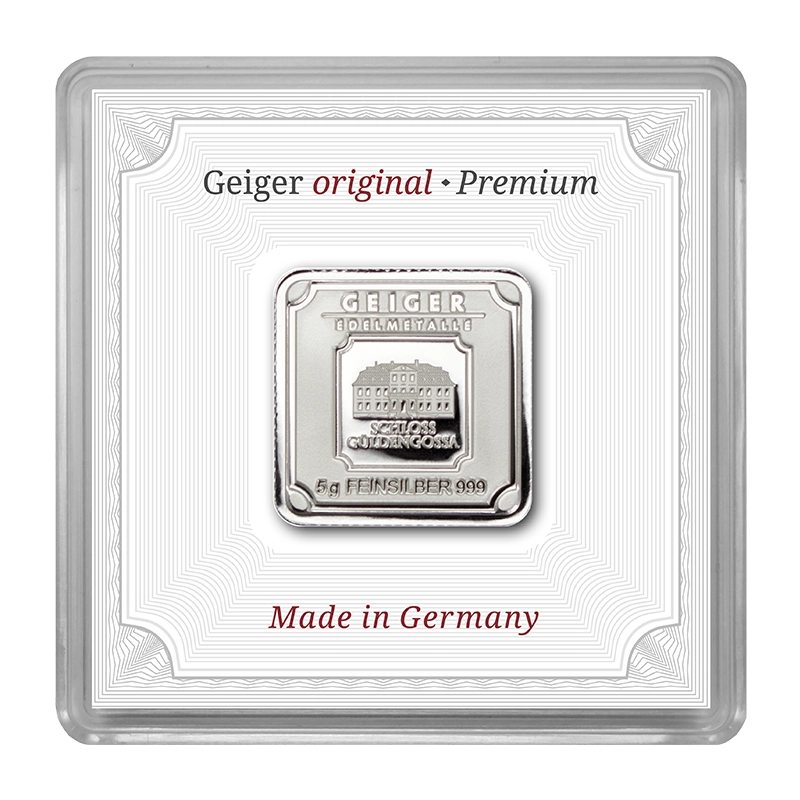 Silberbarren Geiger original - 5 g .999 quadratisch in Kapsel