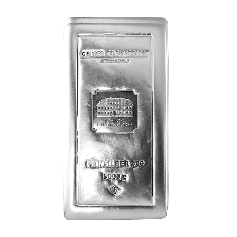 Silver Bar Geiger original 5.000 g  - cast .999 vaccum sealed