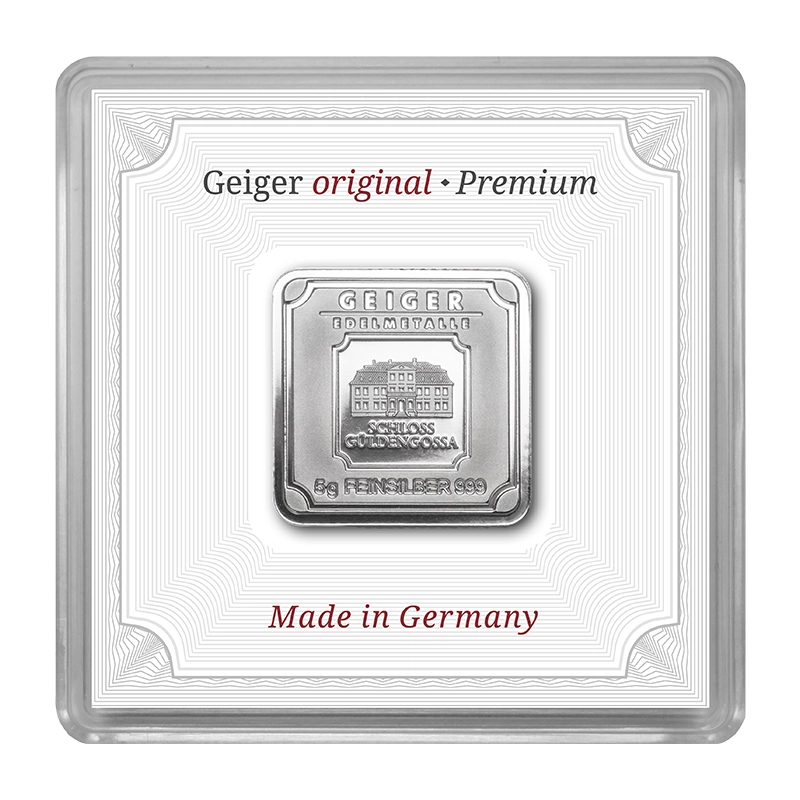Silberbarren Geiger original - 5 g .999 quadratisch in Kapsel