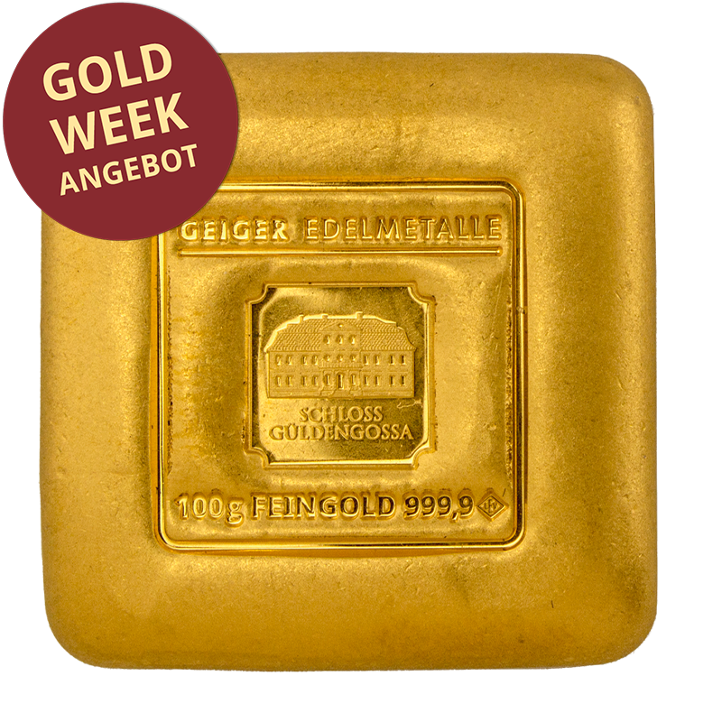 Goldbarren Geiger original - 100 g gegossen quadratisch .9999