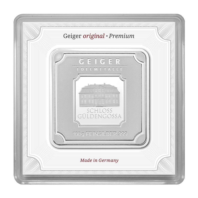 Silver Bar Geiger original - 100 g .999 square in capsule