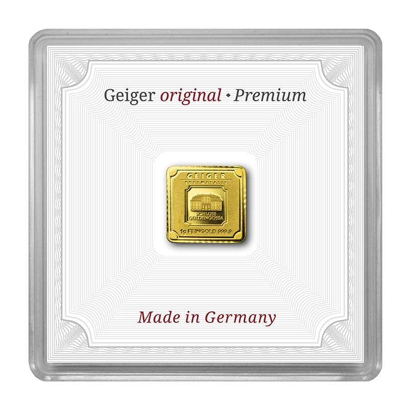 Gold Bar Geiger original - 1 g .9999 square in capsule