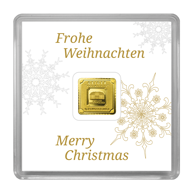 Goldbarren Geiger original - 1 g .9999 quadratisch in Kapsel Edition Weihnachten