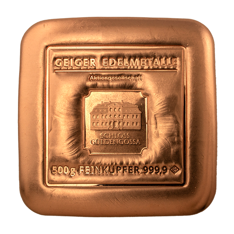 Kupferbarren Geiger original - 500 g - gegossen quadratisch .9999