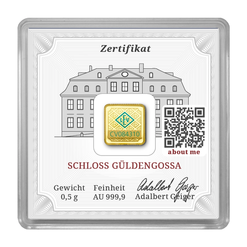 Gold Bar Geiger original - 0,5g .9999 square within capsule