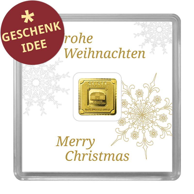 Goldbarren Geiger original - 1 g .9999 quadratisch in Kapsel Edition Weihnachten