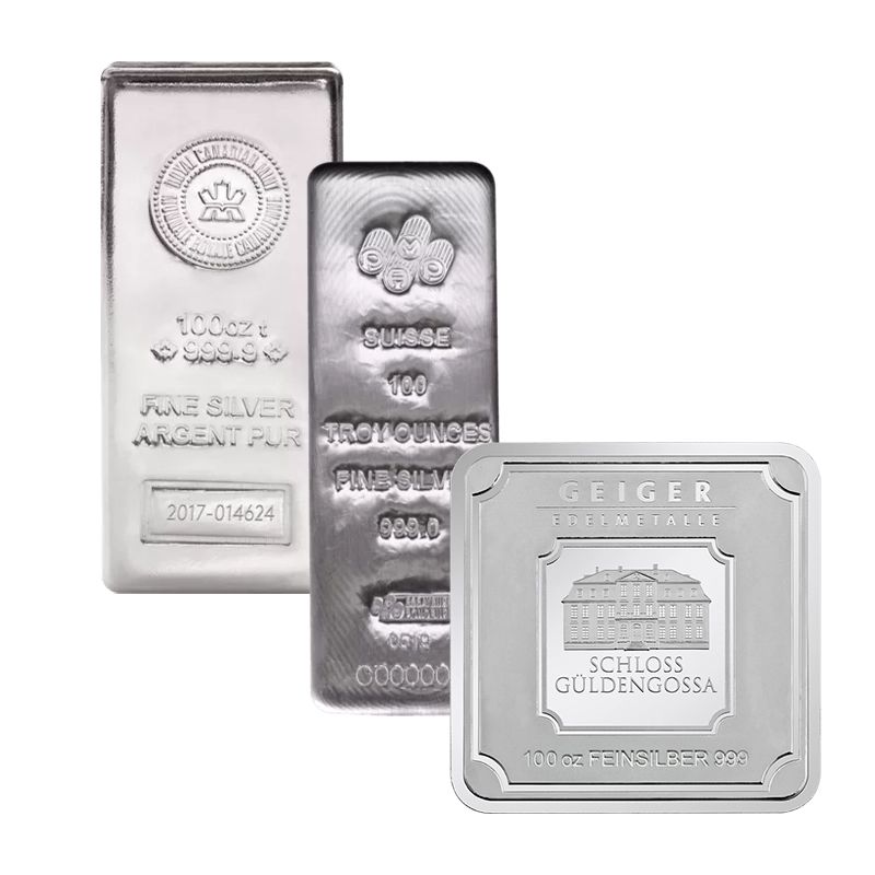Silberbarren - 100 oz .999 - verschiedene Hersteller