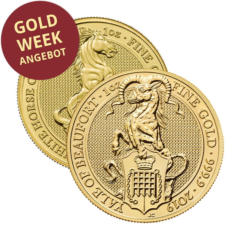 The Queens Beast "alle Motive" - Vereinigtes Königreich 1 oz Goldmünze
