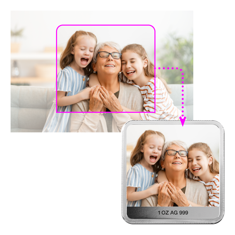 Druckbarren quadratisch - 1 oz Silber .999 zur Individualisierung - mit Zertifikat