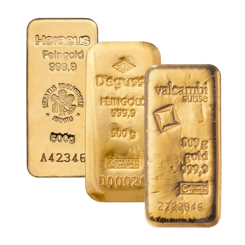 Goldbarren - 500 g .9999 - verschiedene Hersteller