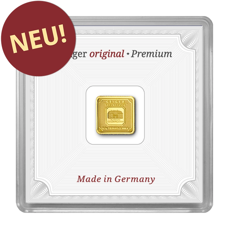 Gold Bar Geiger original - 0,5g .9999 square within capsule