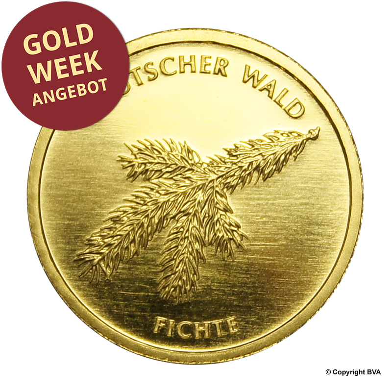 Deutscher Wald: Fichte 2012 - Deutschland 20 Euro 1/8 oz Goldmünze -Prägestätte verschiedene