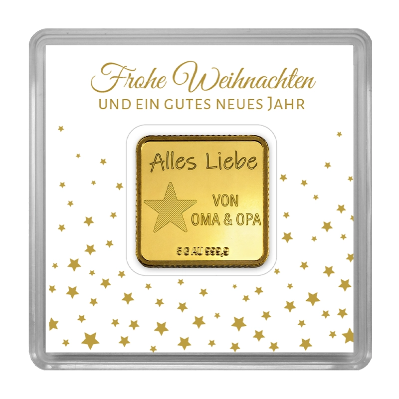 Beispiel Gold Gravurbarren Frohe Weihnachten