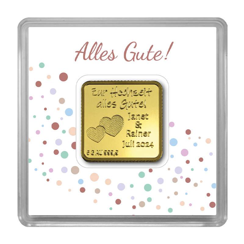 Gravurbarren quadratisch - 5 g Gold .9999 zur Individualisierung - mit Zertifikat