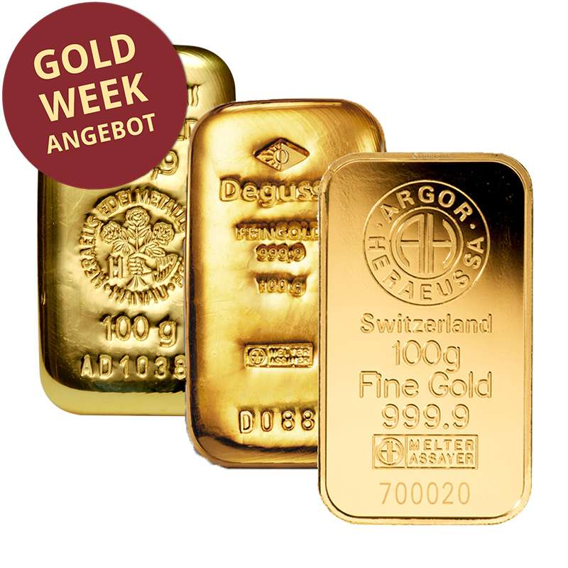 Goldbarren - 100 g .9999 - verschiedene Hersteller