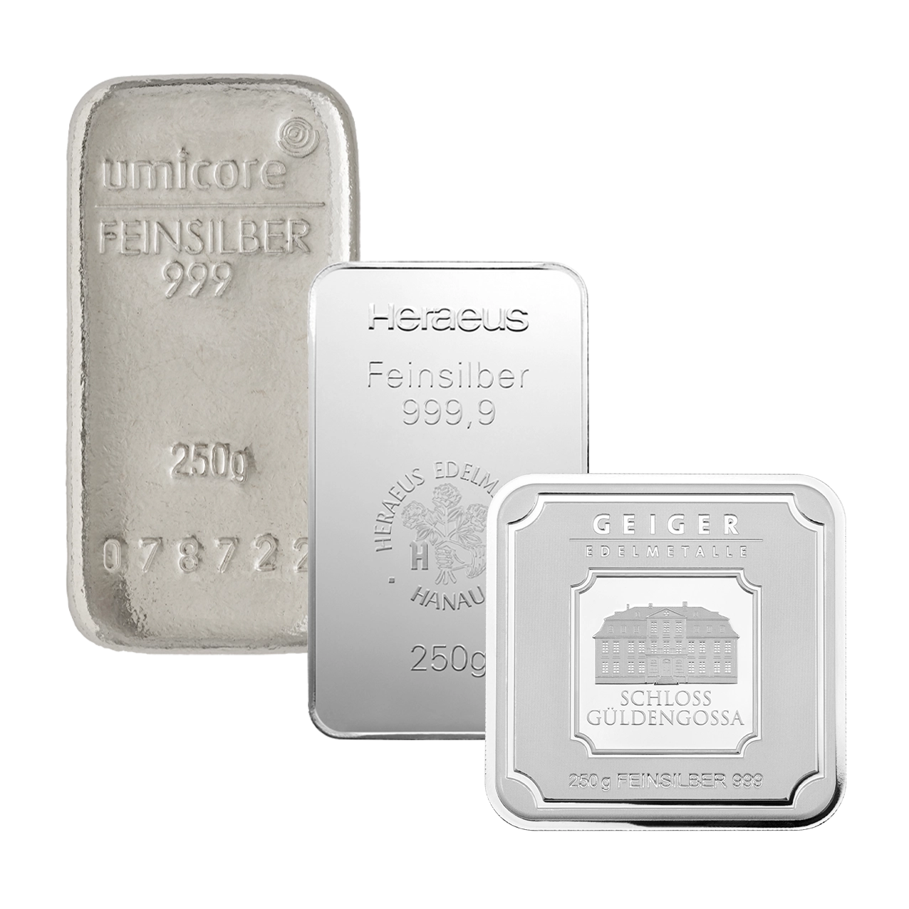 Silberbarren - 250 g .999 - verschiedene Hersteller