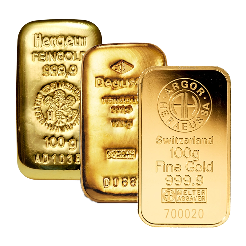 Goldbarren - 100 g .9999 - verschiedene Hersteller