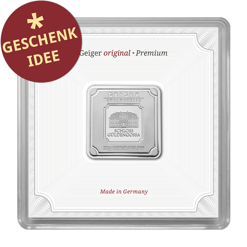 Silberbarren Geiger original - 20 g .999 quadratisch in Kapsel