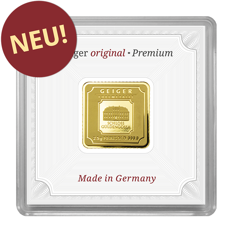 Goldbarren Geiger original - 2,5 g .9999 quadratisch in Kapsel