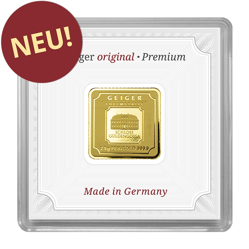 Gold Bar Geiger original - 2,5 g .9999 square in capsule