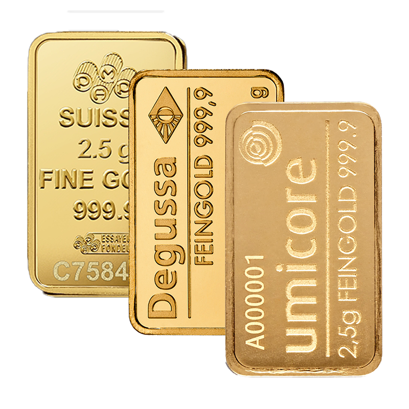 Goldbarren - 2,5 g .9999 - verschiedene Hersteller