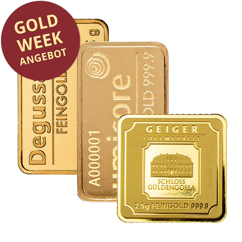 Goldbarren - 2,5 g .9999 - verschiedene Hersteller
