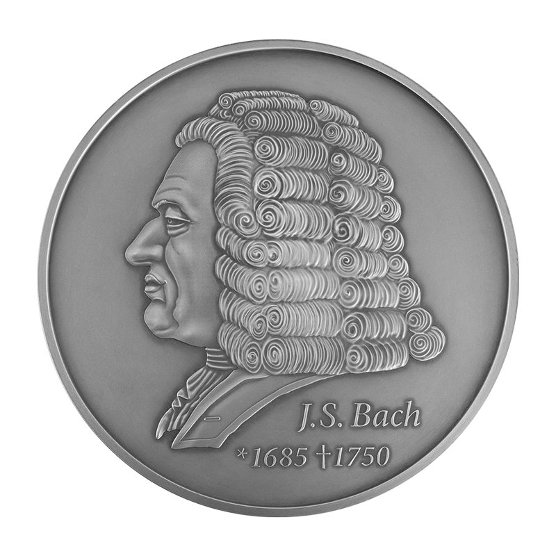Schloss Güldengossa - J. S. Bach 1 kg Silbermedaille .9999 ANTIK in Kapsel und Holzbox