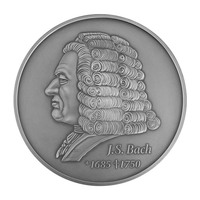 Schloss Güldengossa - J. S. Bach 1 kg Silbermedaille .9999 ANTIK in Kapsel und Holzbox