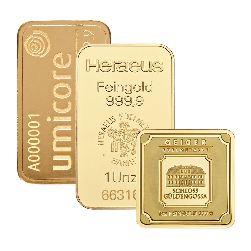 Goldbarren - 1 oz .9999 - verschiedene Hersteller