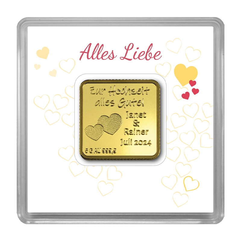 Beispiel Gravurbarren Hochzeit mit Herzen